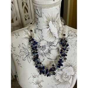 Handmade Blue Purple Beaded Necklace Fully Wire Wrapped Artisan